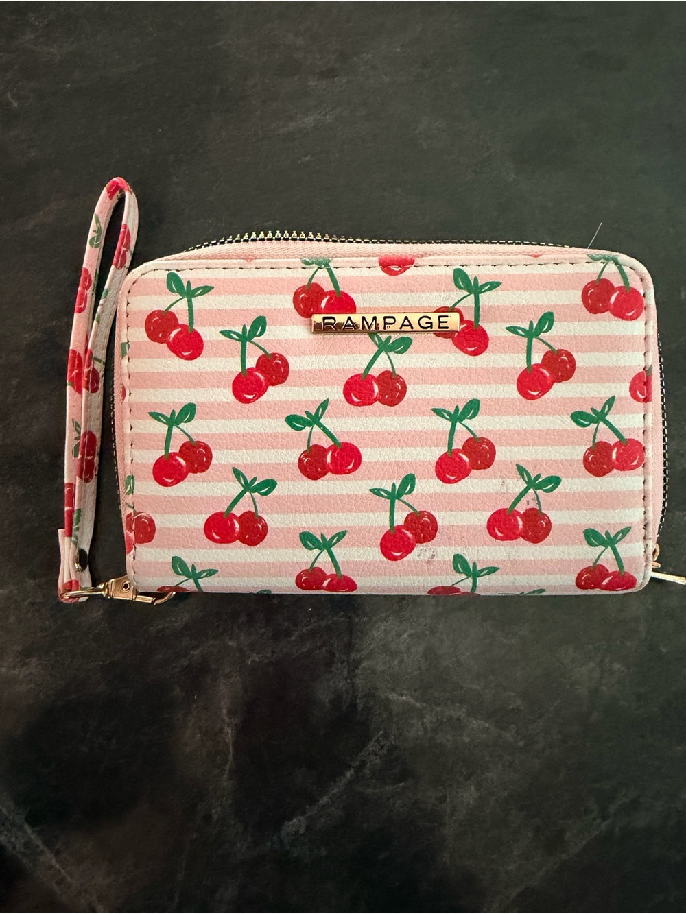 Rampage Pink Striped Cherry Wristlet Wallet